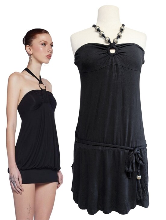 Buffalo David Bitton Dresses & Skirts - Y2K Halter Dress - Slouchy Beaded Mini Dress - Black By Buffalo David Bitton